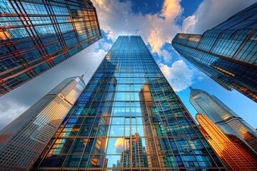 Wall Mural - Looking up at the tall buildings in the city