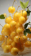 Wall Mural - cherry berries float in the air. ripe harvest, splashes of water. levitation.