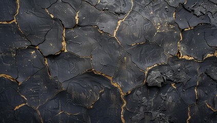 Wall Mural - dark gray and metallic texture with golden cracks, creating an abstract background for design or gra
