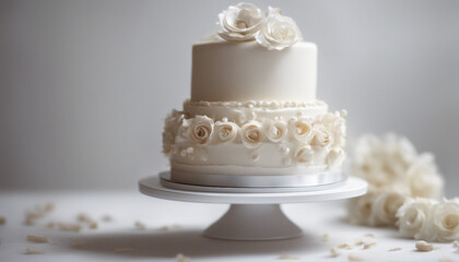 wedding cake, isolated white background, ad shot, decorative background, copy space for text.