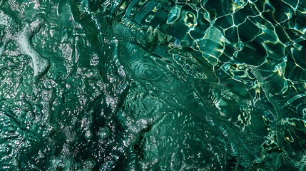 Poster - Transparent dark green clear water surface texture with ripples and splashes Abstract summer banner background Water waves with copy space top view Cosmetic moisturizer micellar toner  : Generative AI