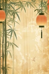 Poster - Bamboo background with lanterns, earthy tones