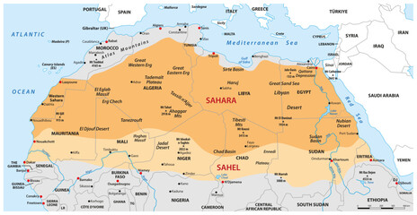 Poster - Map of the African Sahara Desert and the Sahel