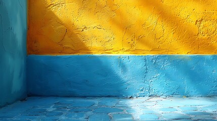 A bright blue backdrop with a solid yellow color