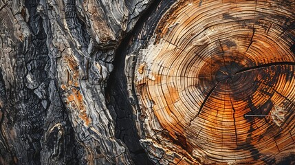 Poster - Wood larch texture of cut tree trunk closeup : Generative AI