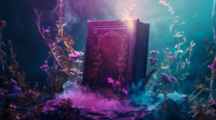 Wall Mural - Enchanted spellbook glowing with ethereal light. magic world background wallpaper concept for designer