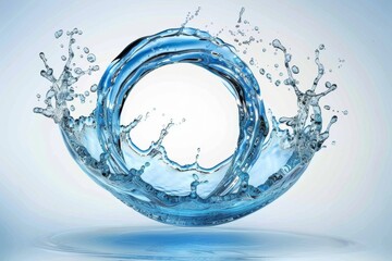 Poster - Dynamic water splash forming a circular shape, showcasing the purity, motion, and refreshing energy of clear blue water in an abstract form, Generative AI