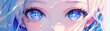 © Helfin - close-up illustration of shining blue eyes, anime style banner wallpaper background
