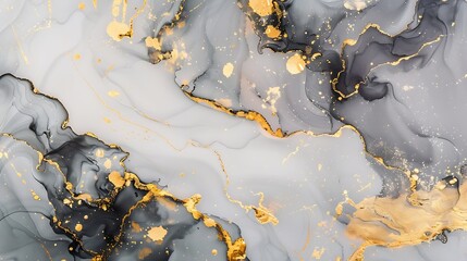 Aufkleber - Abstract marble grey art with gold  gray background with golden paint Beautiful smudges and stains made with alcohol ink Gray fluid art texture resembles smoke stone watercolor or aqua : Generative AI