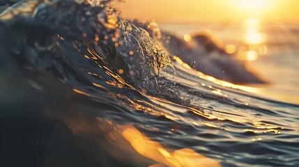 Leinwandbilder - Close up inside of abstract wave breaking in the sunset or sunrise background natural light : Generative AI