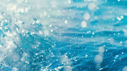 Poster - Transparent blue clear water surface texture with ripples splashes and bubbles Abstract nature background Water waves in sunlight Cosmetic moisturizer micellar toner emulsion Top view  : Generative AI
