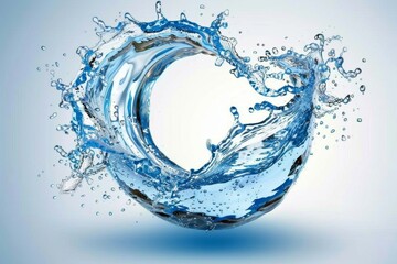 Poster - Dynamic water splash forming a circular shape, showcasing the purity, motion, and refreshing energy of clear blue water in an abstract form, Generative AI