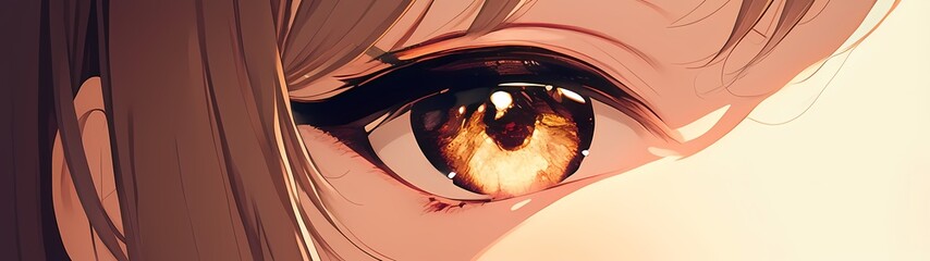 Wall Mural - close-up illustration of shining brown eyes, anime style banner wallpaper background
