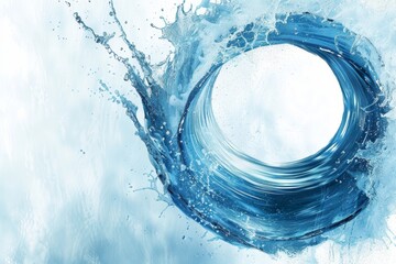 Poster - Dynamic splash of water creating a circular shape, emphasizing the purity and motion of clear blue water in a refreshing and abstract form, Generative AI