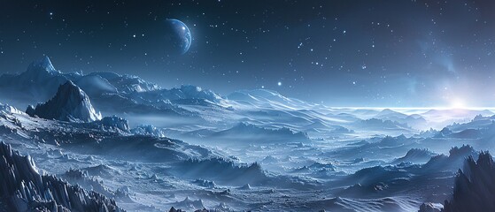 A beautiful, starry night sky with a large planet in the background