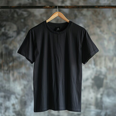 Wall Mural - Black T-Shirt on Wooden Hanger