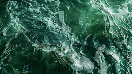 Poster - Transparent dark green clear water surface texture with ripples splashes Abstract nature background Water waves in sunlight with copy space top view Cosmetic moisturizer micellar toner : Generative AI