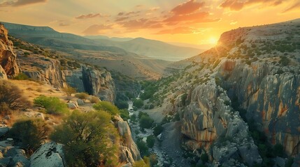 Wall Mural - canyon view in summer Colorful canyon landscape at sunset nature scenery in the canyon amazing nature background summer landscape in nature Tasyaran canyon travel in the great valley T : Generative AI