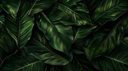 Aufkleber - Dark green leaf texture Natural green leaves using as nature background wallpaper or tropical leaf cover page : Generative AI