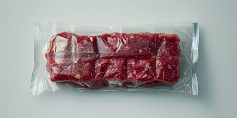 Wall Mural - Vacuum packed minced meat in logo shape white background.