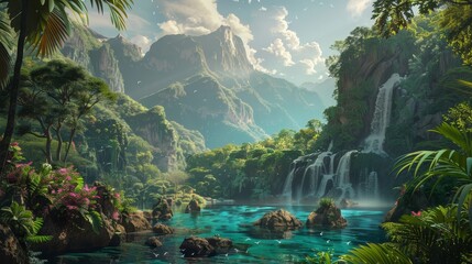 Wall Mural - Dreamlike landscape with Latin American natural beauty: rainforests and crystal waters background