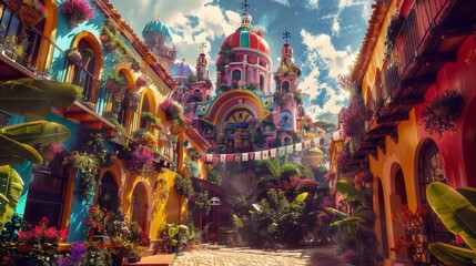 Wall Mural - Surreal and colorful depiction of Hispanic Heritage celebrations background