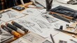© Khalif - Close-up of a fashion illustrator's desk with fashion sketches and design drafts, illustrating a job in fashion illustration