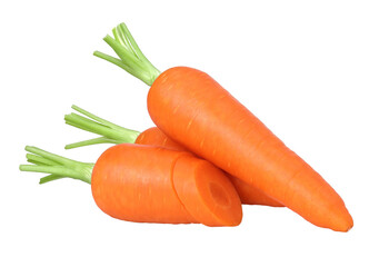 Sticker - Carrots, halves and pieces isolated, carrot macro studio photo, transparent PNG, PNG format