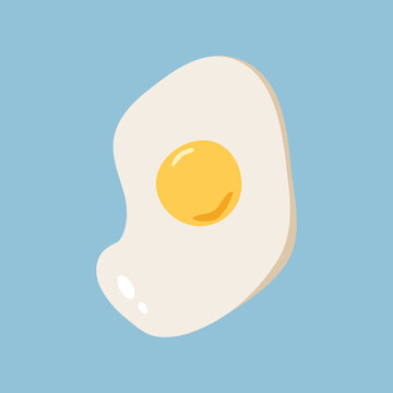 Fried egg isolated on blue background. Fried egg flat icon. Fried egg closeup , doodle style for food design , logo pattern or other design use .
