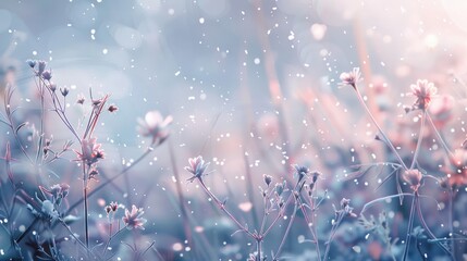 Wall Mural - Snowflakes and soft pastel hues in a digital winter scene background