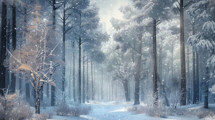 Sticker - Peaceful solitude in frost-draped winter forest background