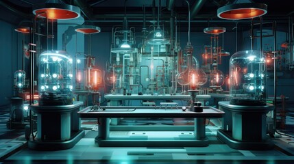 Lab equipment creating futuristic backdrop