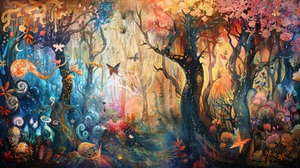 Wall Mural - Surreal dreamscape of autumn enchantment with vibrant colors background