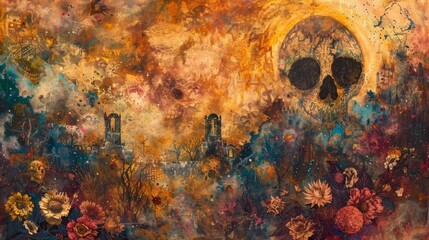 Wall Mural - Celebration and joy in an ethereal Day of the Dead scene background