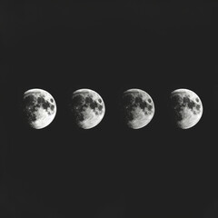 Wall Mural - phases of the moon in black and white: a stunning sequence of lunar changes captured in high resolut