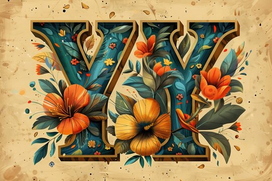 A vintage-inspired illustration of the letter Y with a retro color palette and decorative elements for a nostalgic feel.