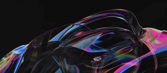 Wall Mural - Abstract fluid 3d iridescent neon dark background