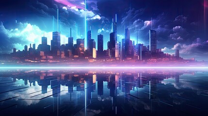 Illuminated futuristic cityscape with neon backgrounds