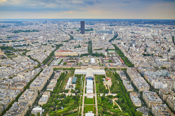 Wall Mural - Aerial scenic view of Field of Mars with large stadium and bleachers in Paris, France.