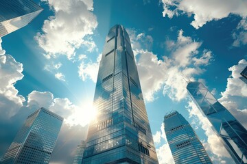 Wall Mural - Looking up at the tall buildings in the city