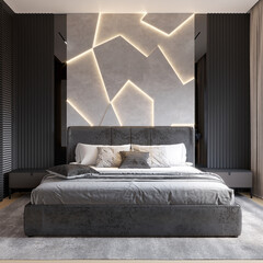 Wall Mural - Modern cozy design bedroom interior and concrete pattern texture wall pattern background.