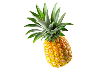 Sticker - Vibrant and juicy pineapple with green leaves, perfect for summer recipes, isolated on white transparent background.