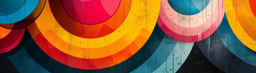 Colorful and bold graphic design of a rainbow with abstract shapes and patterns, capturing the essence of modern pop art