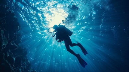 Wall Mural - A man is scuba diving in the ocean