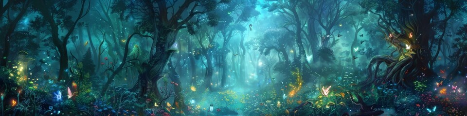  Enchanted forest filled with mystical creatures and glowing bugs