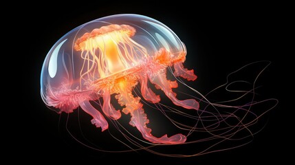 Wall Mural - Luminescent jellyfish glowing underwater