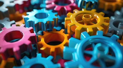Wall Mural - Colourful metalc Cogs. Background. Teamwork and solidarity concept connected colorful gears with each gear a different color.