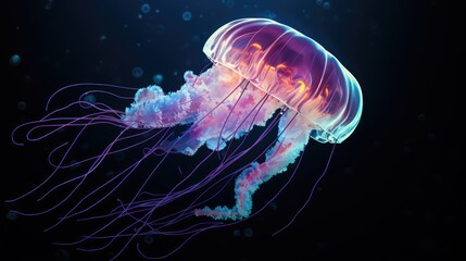 Wall Mural - Bioluminescent jellyfish floating in deep sea