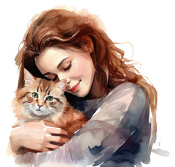 Canvas Print - PNG A woman hugging her cat portrait mammal animal.