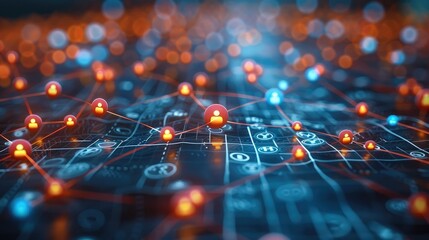 Fototapete - A stylized depiction of social media logos forming a connected network. Generative AI.
